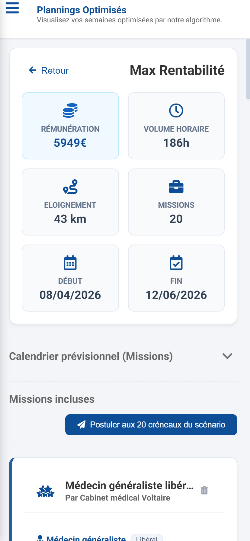 Interface Mixmax candidat - Tableau de bord (mobile)